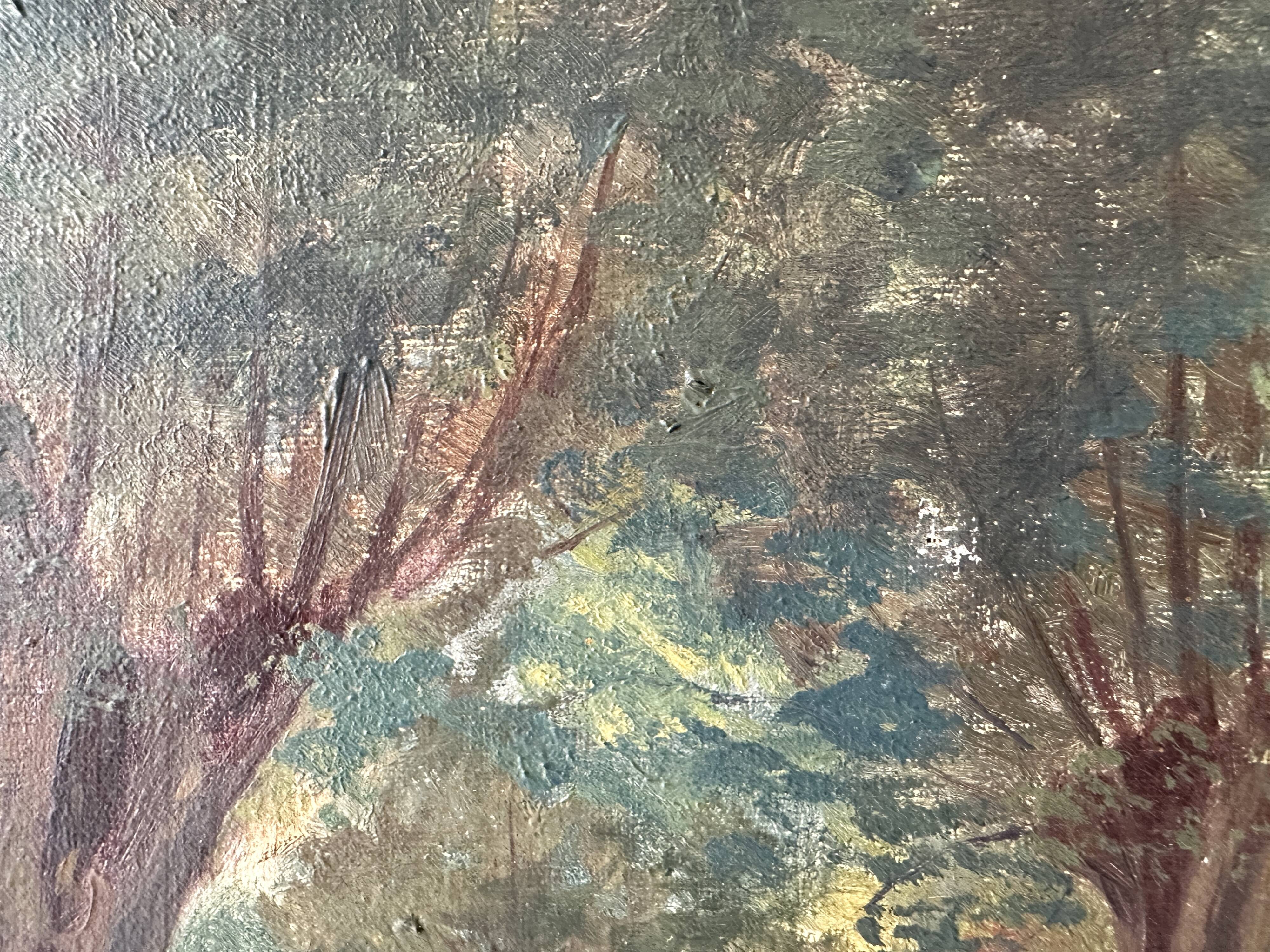 Oil on canvas of a Norman landscape with cows circa 1900.