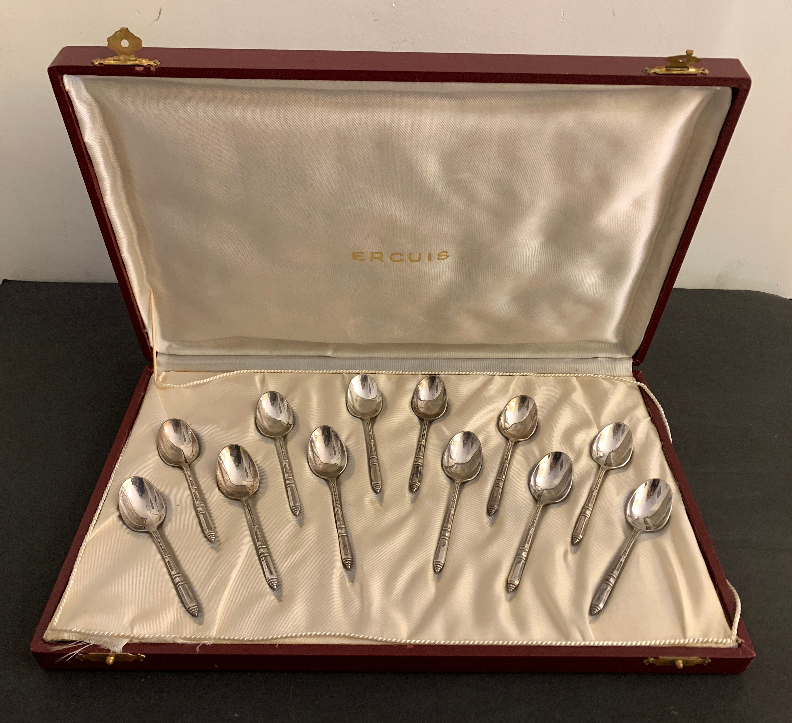 12 mocha spoons or coffee in Ercuis silver metal in their original box