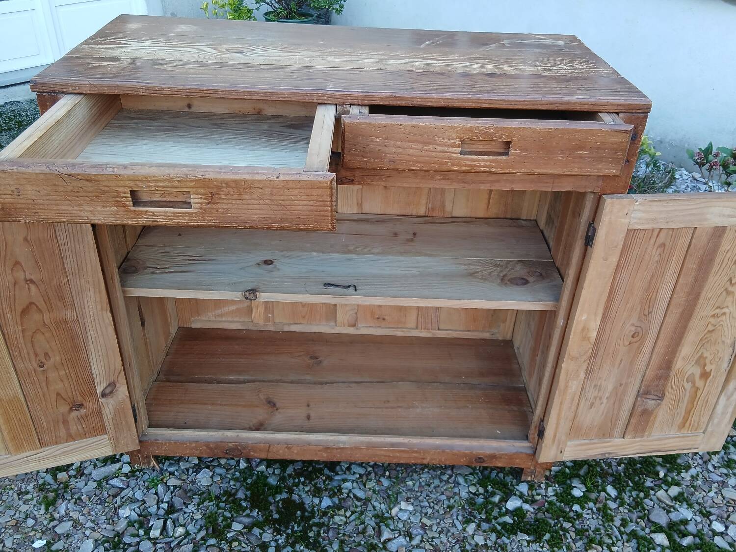 Vintage Parisian buffet in raw wood - 2 doors, 2 drawers
