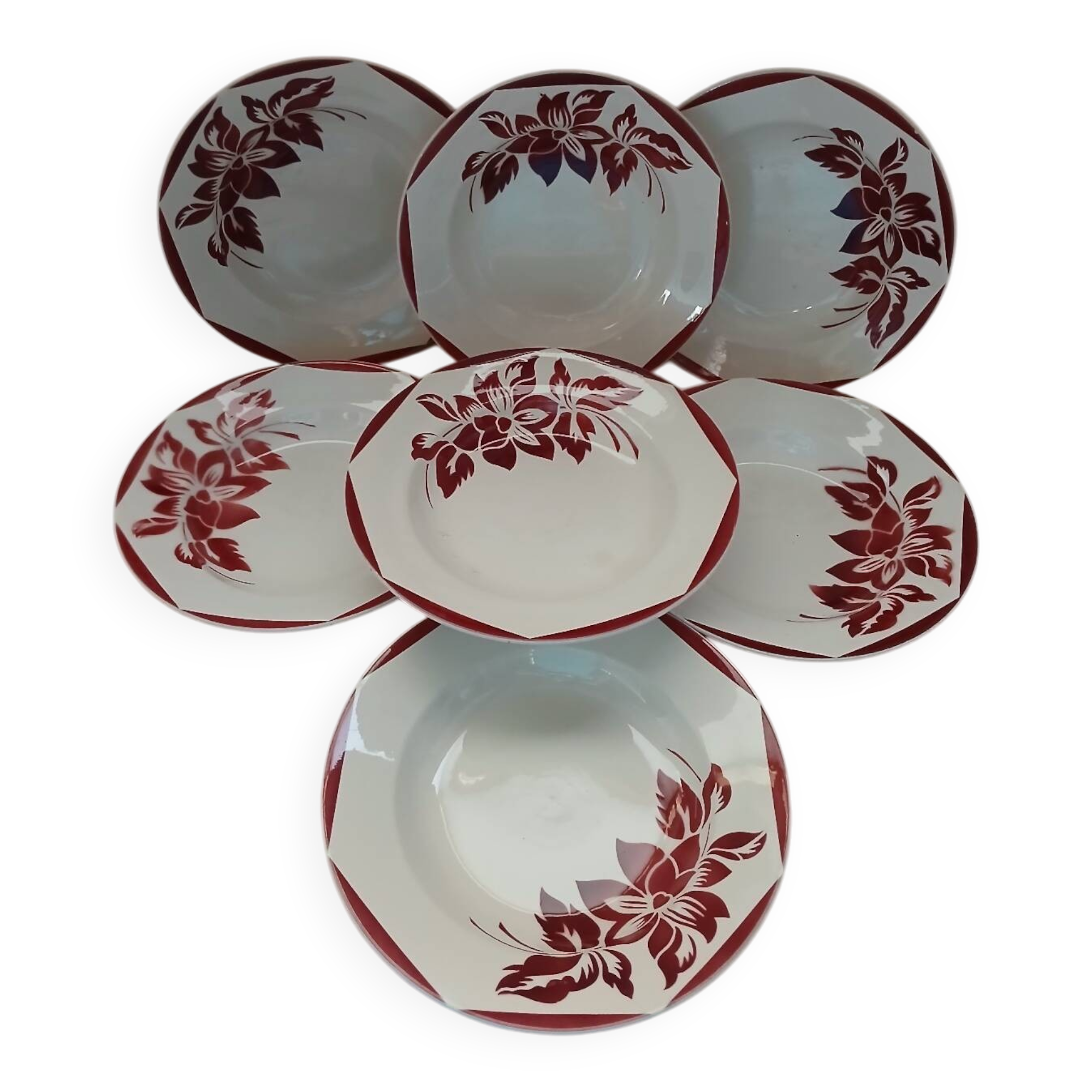 6 antique soup plates from Digoin and Sarreguemines
