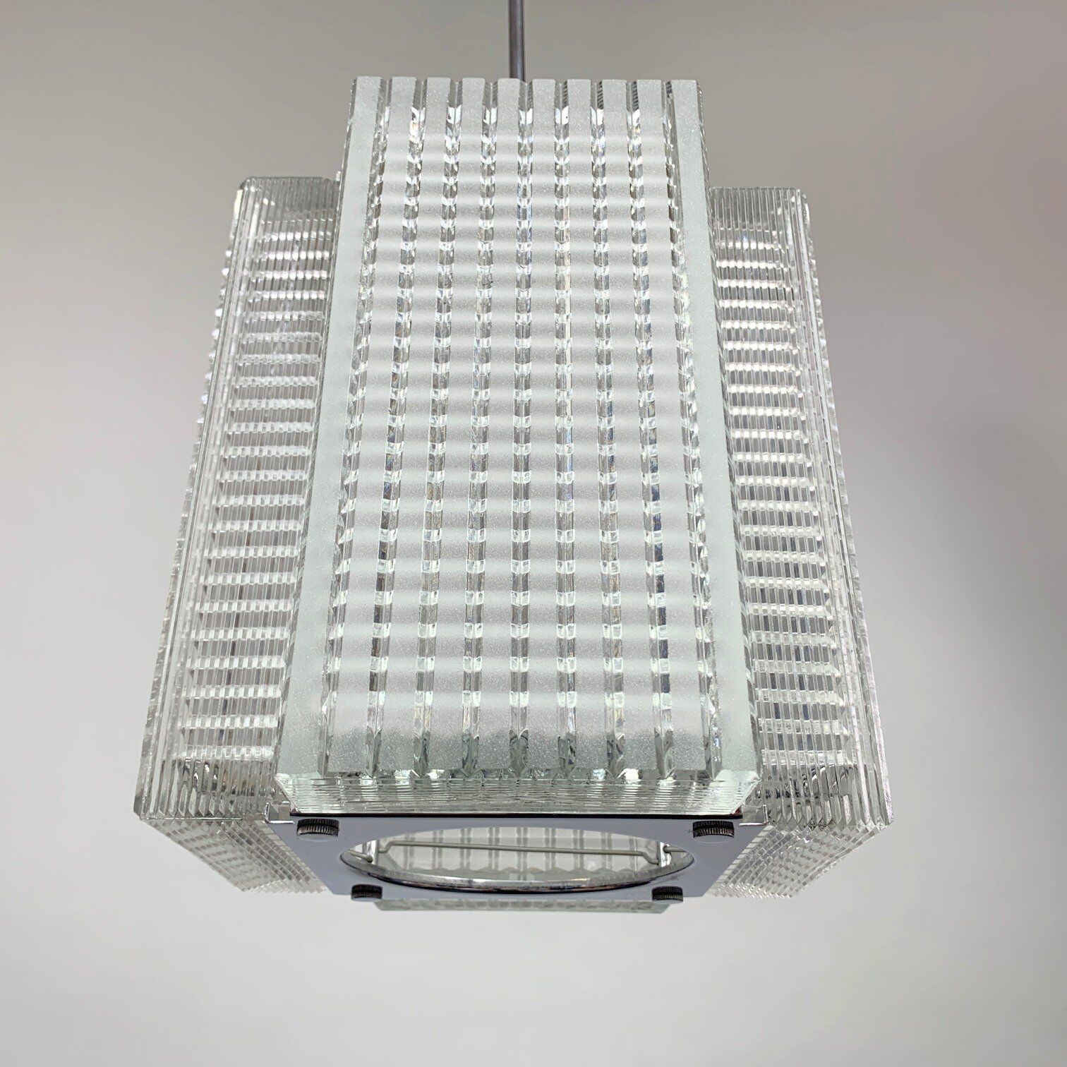 Vintage Chrome and Glass Chandelier by Kamenický Šenov, 1960's