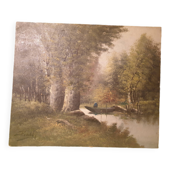 Tableau ancien huile sur toile signé Baldy dans le style Barbizon