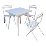 Table Tolix, industrial design, and its 3 folding chairs, designed by Xavier Pauchard