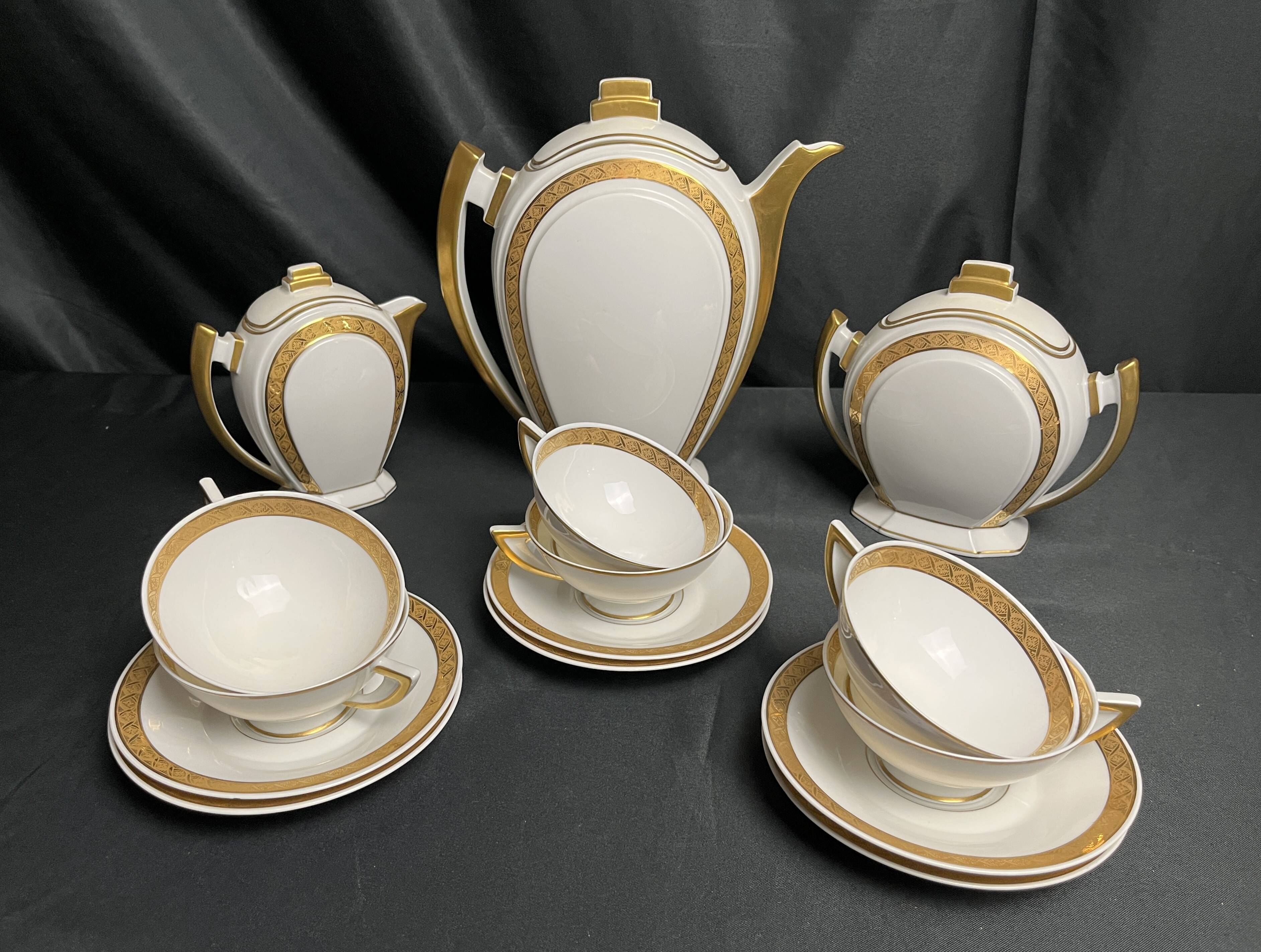 Art Deco, 9-piece Limoges porcelain coffee service circa 1930