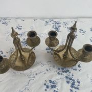 Pair of candlesticks, gilded and enamelled brass, Art Nouveau, early 20th century