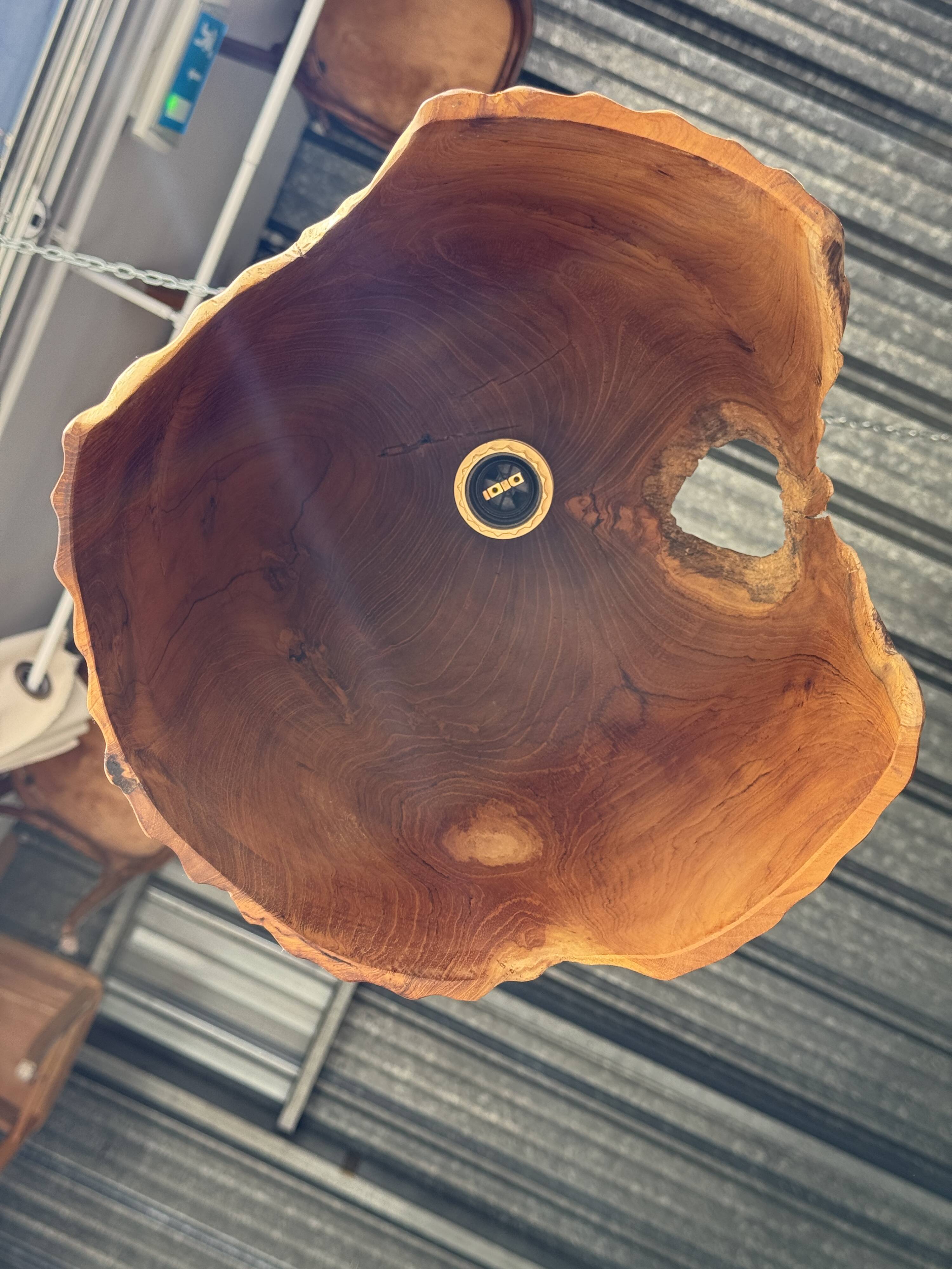 Large suspension or lampshade in organic natural teak, tubular H40 D30.