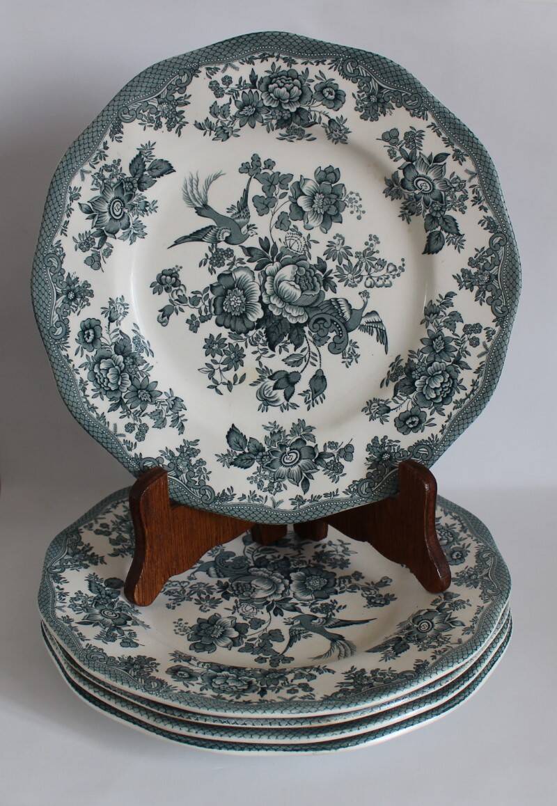 Enoch Wedgwood Green Plates x5, Asiatic Pheasants