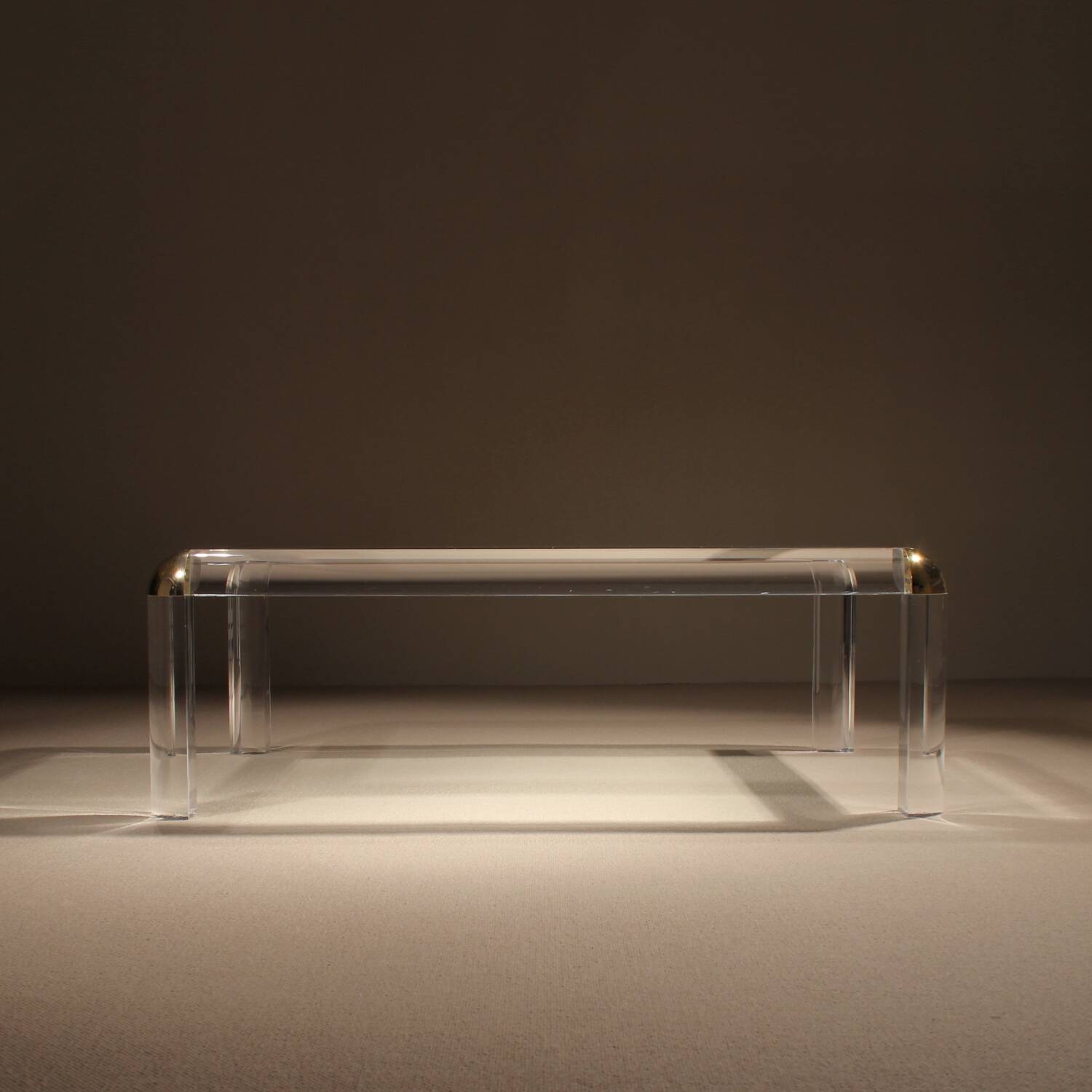 Rectangular Lucite & Brass Coffee Table | Europe 1970s