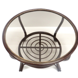Coffee table bamboo and rattan with 60s glass top
