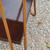 Vintage double wooden side table with copper base from the 50s