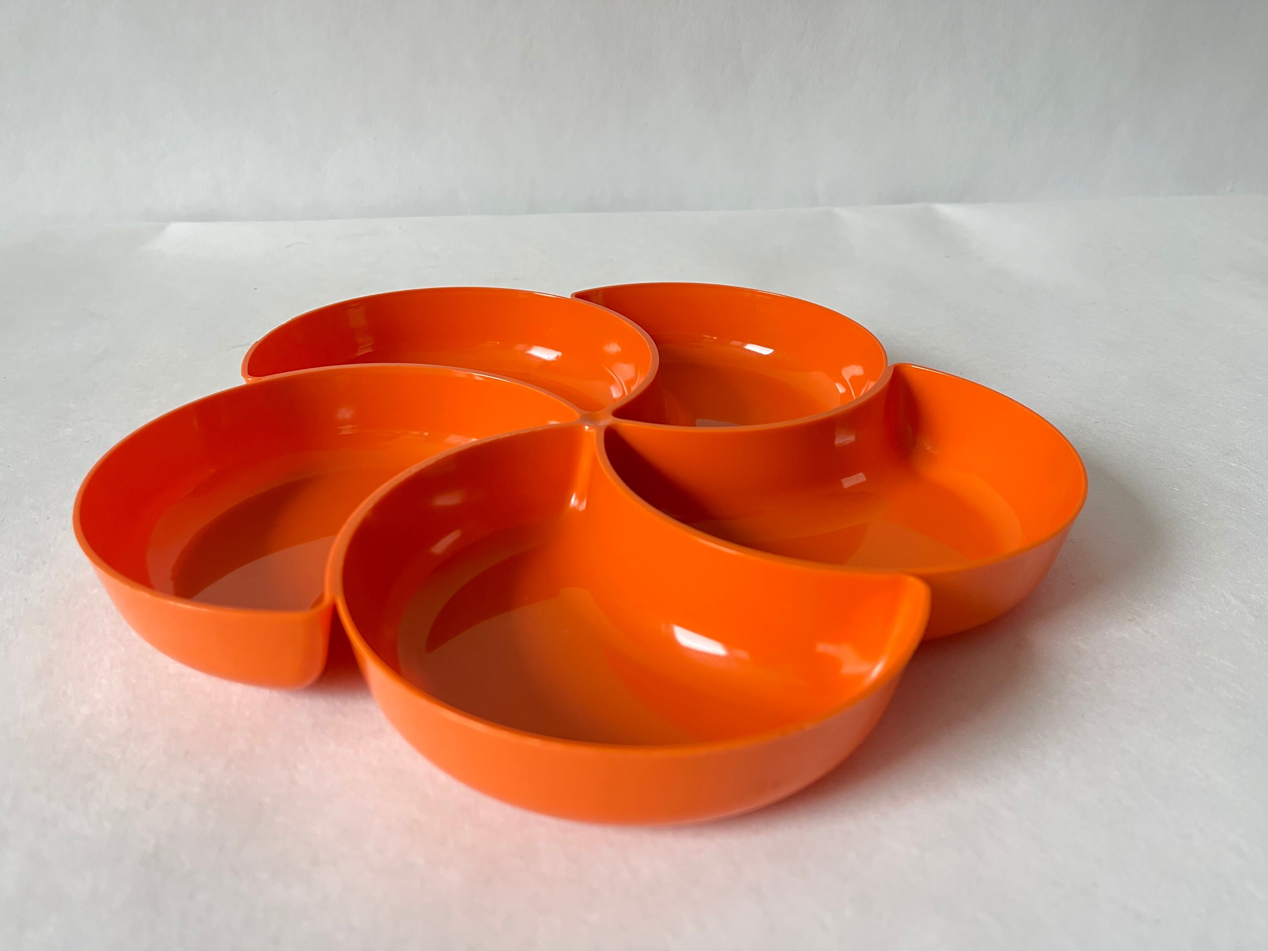 Vintage orange plastic flower dish