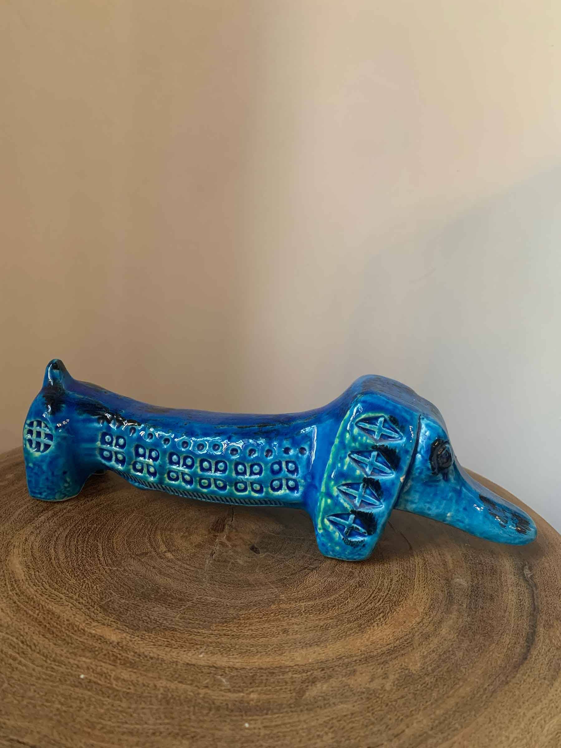 Teckel chien par Aldo Londi pour Bitossi, série bleue Rimini