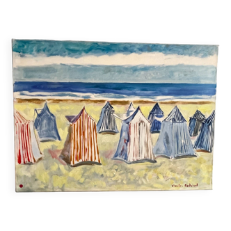 Badoisel charles, oil on canvas cabins in saint cast 20th century
