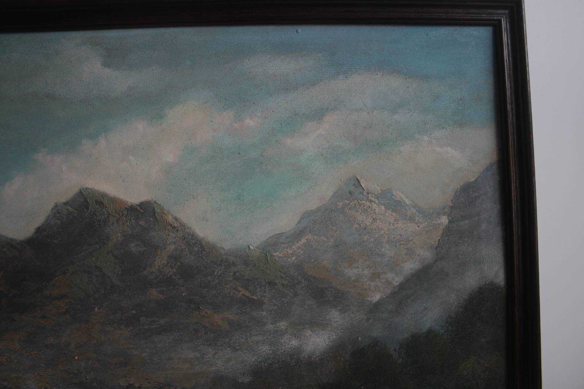 Hand painted painting, oil on fiberboard, signed, Czechoslovakia, 1960's.