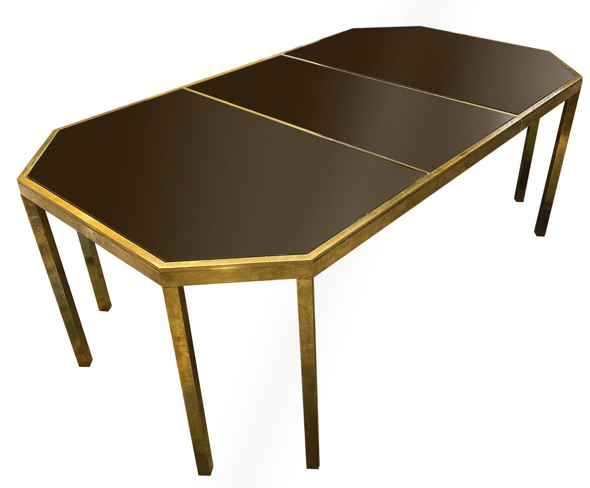 Coffee table in solid brass and black opaline. 1970