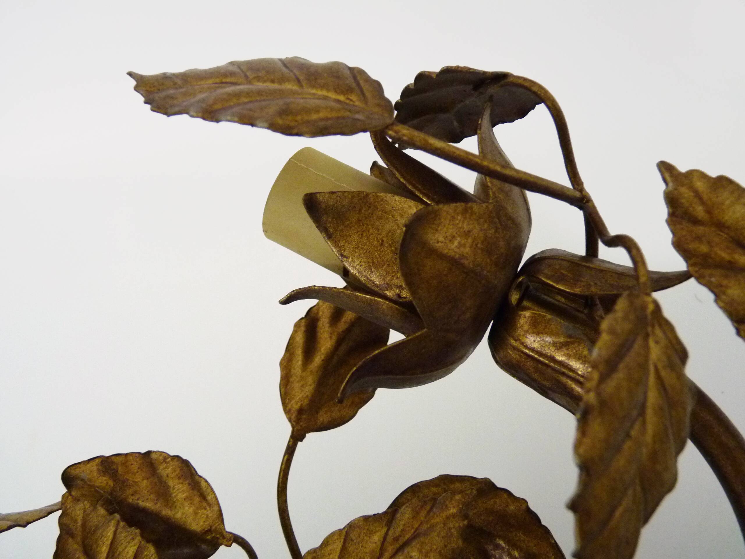Pair of 3-light gold leaf and flower wall lights, Italy, 1970s-80s
