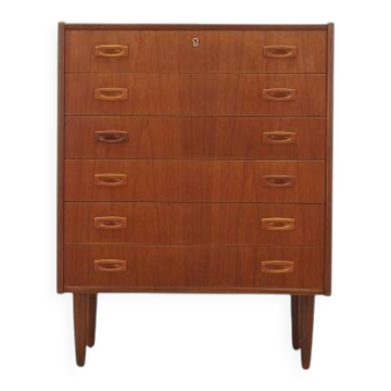 Danish teak chest of drawers with six drawers and sculptural handles, 1960s