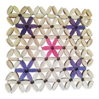 Vintage flower coaster beige purple and pink wood beads