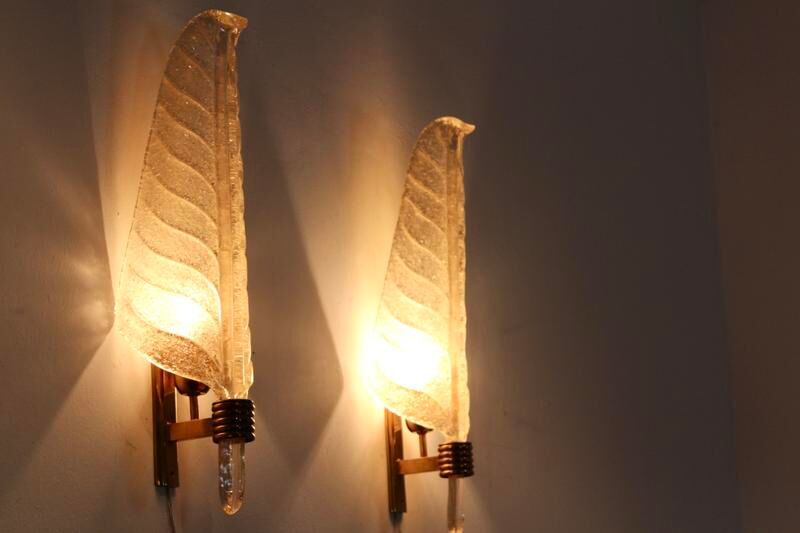 Pair of 24-carat gold flaked glass leaf appliques