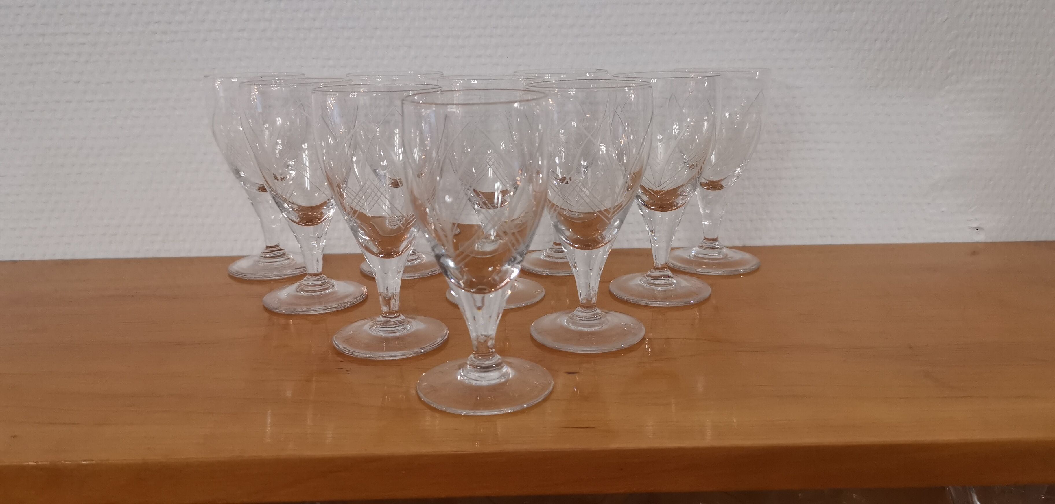 Old very fine stemmed glasses in chiseled crystal from the 50s