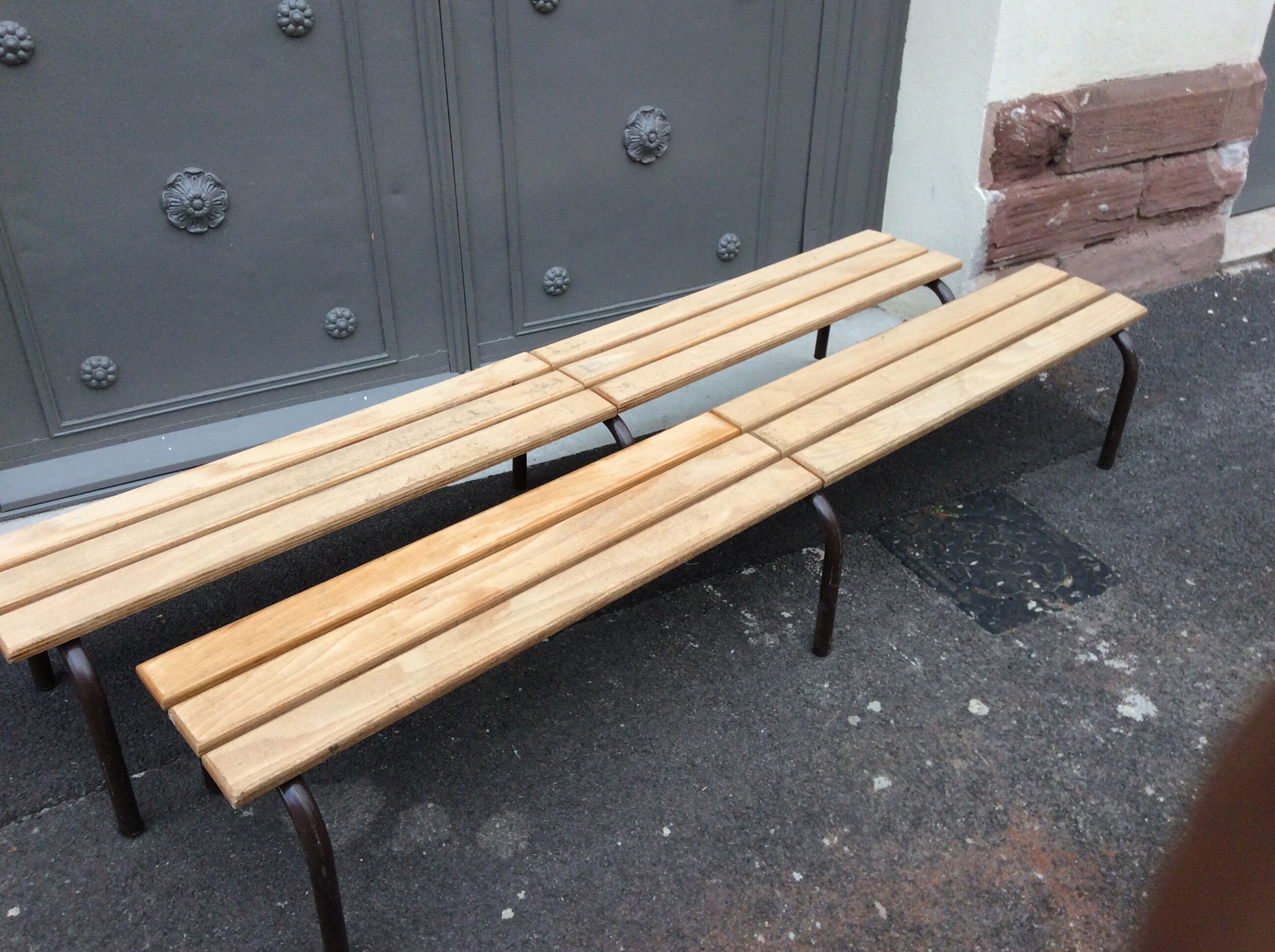 Former vintage mullca school bench. tubular pedestal