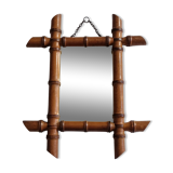 Miroir ancien en bois tourné style bambou, fin XIXe siècle, 38 x 31 cm