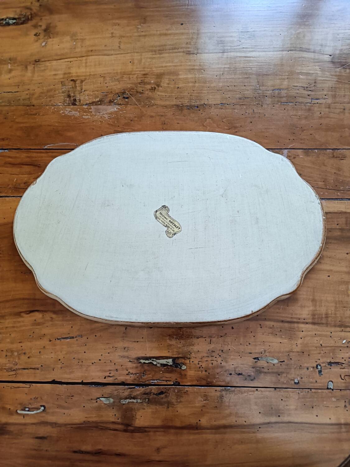 Wooden tray...mauve pansies