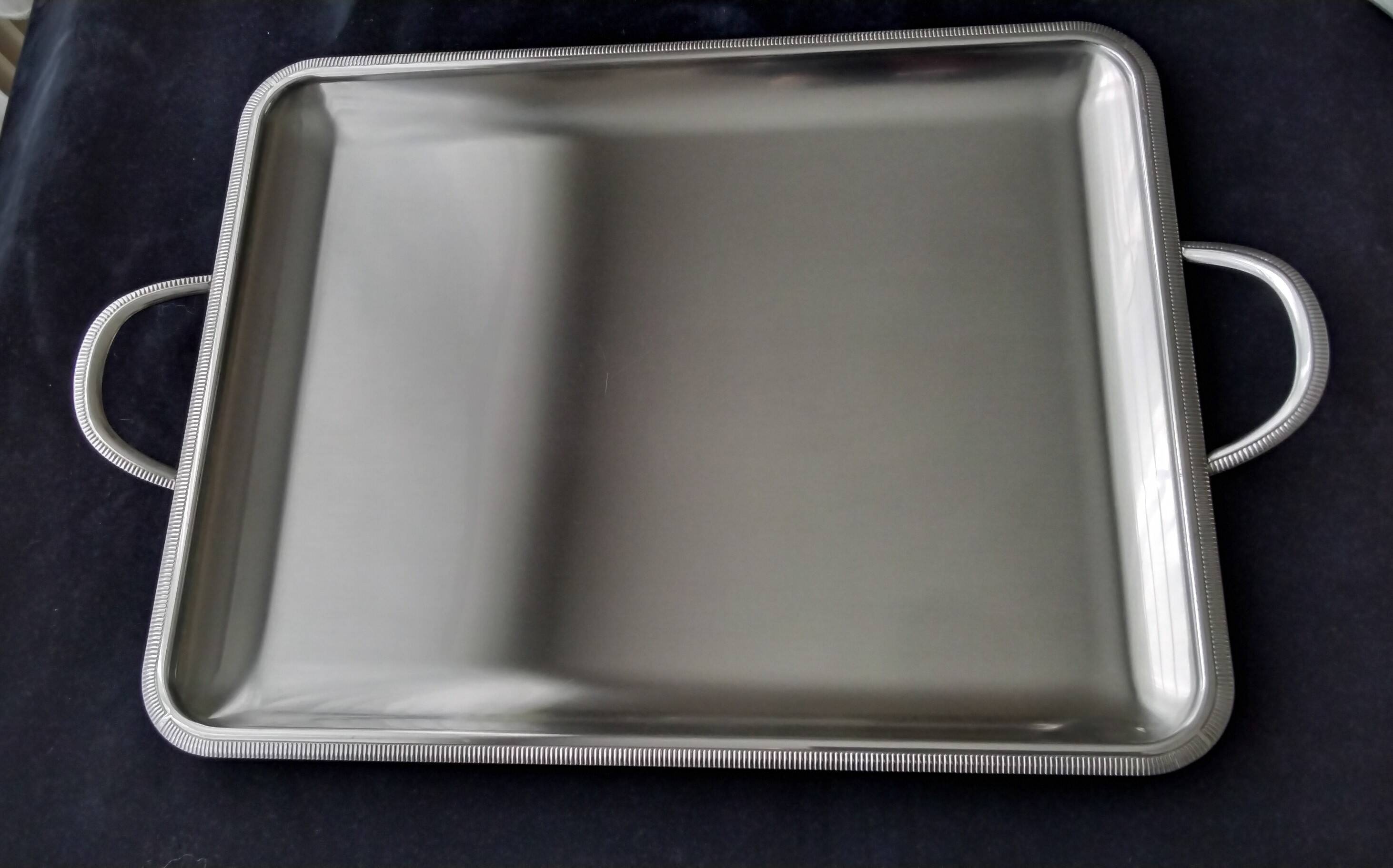 Service tray Létang and Rémy in satin stainless steel 35 x 45 cm