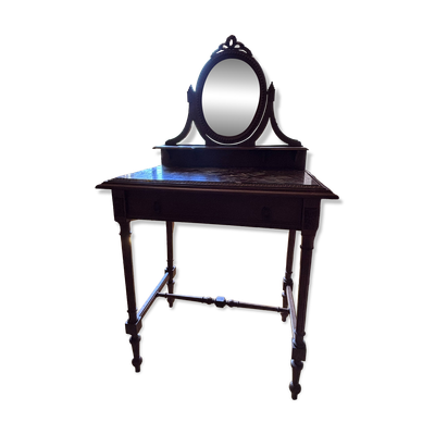 Coiffeuse ancienne en chêne et marbre rouge avec miroir pivotant