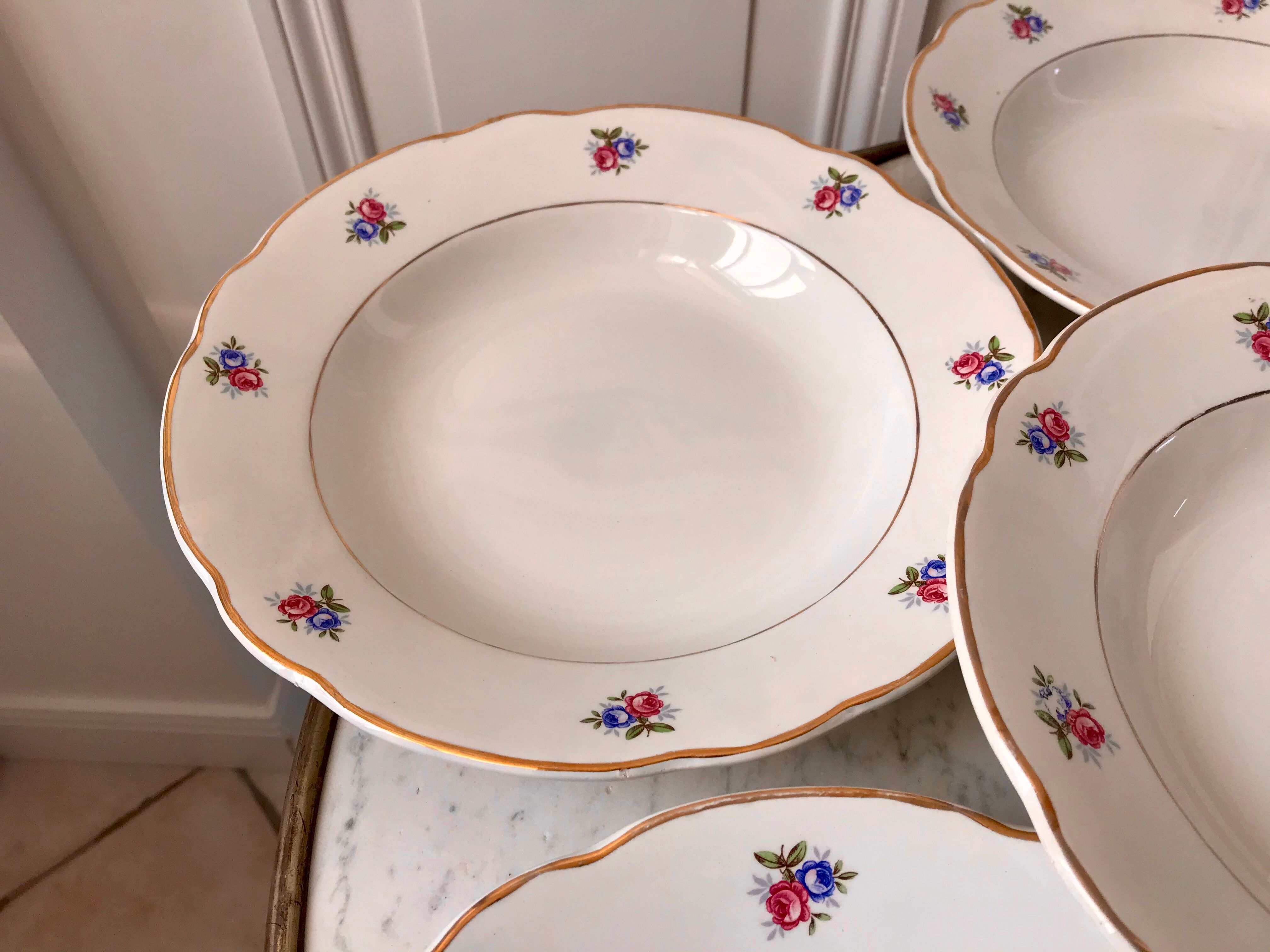 set of 6 hollow plates Digoin Sarreguemines small flowers 50s
