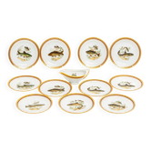 Assiettes en porcelaine et décoration poisson de saucière de Limoges, années 1980, lot de 13