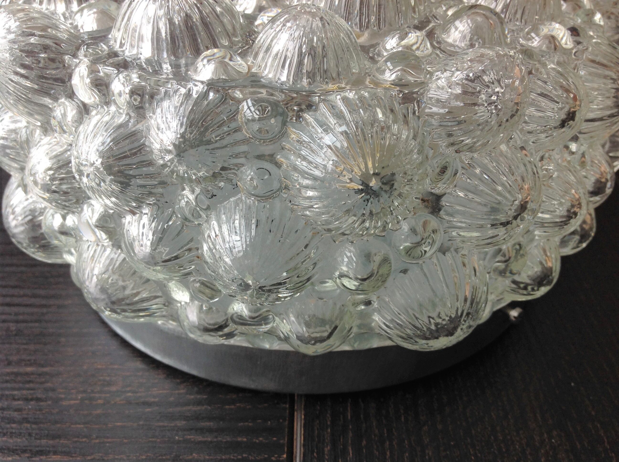 Round ceiling lamp in vintage bubbled glass 60s-70s