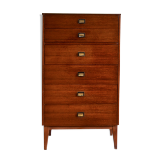 Vintage midcentury teak and brass chest of drawers / tallboy