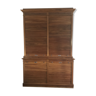 Chestnut cabinet with curtains