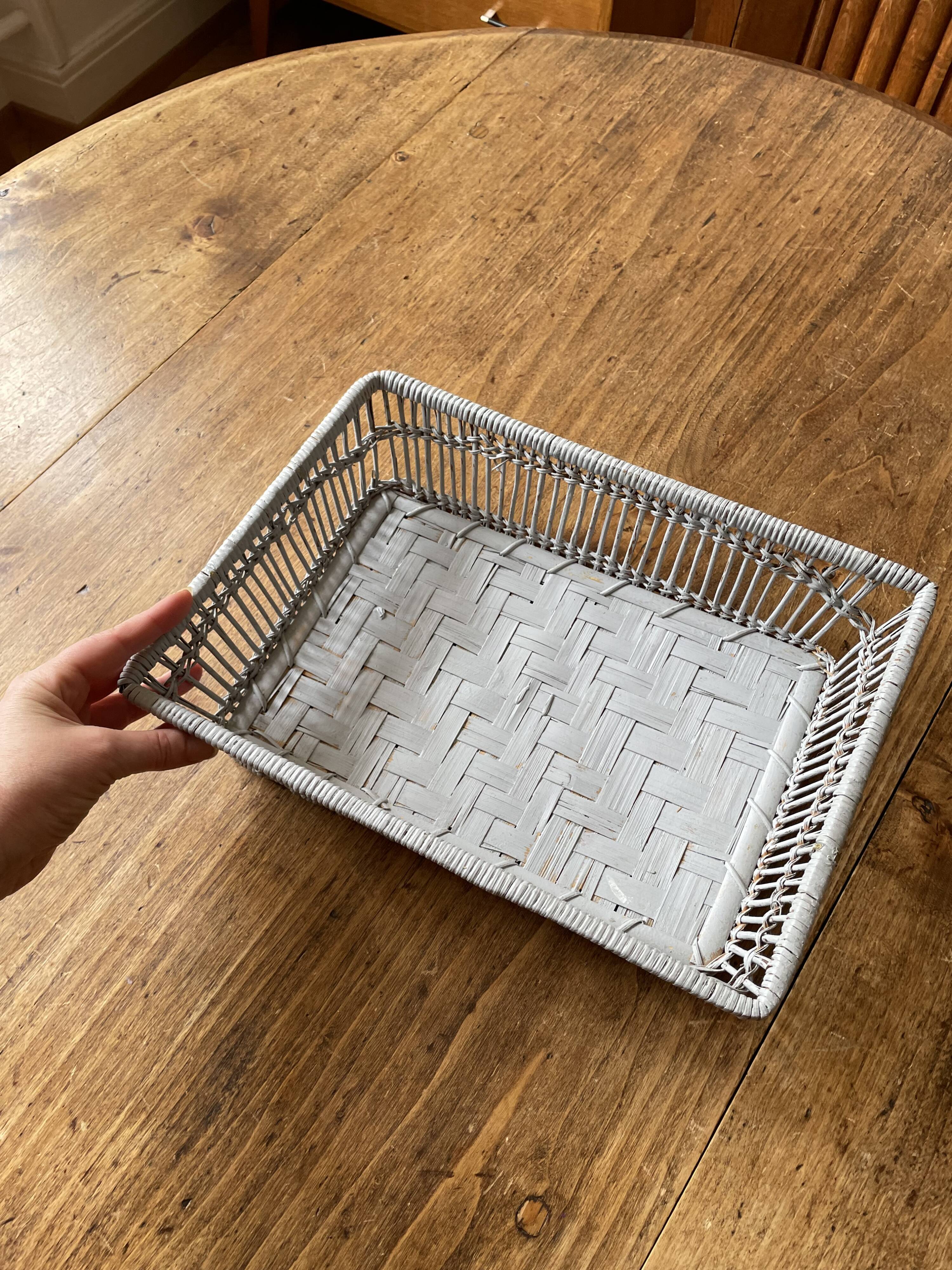 Bread basket, pocket emptying tray, storage box in grey rattan and wicker -