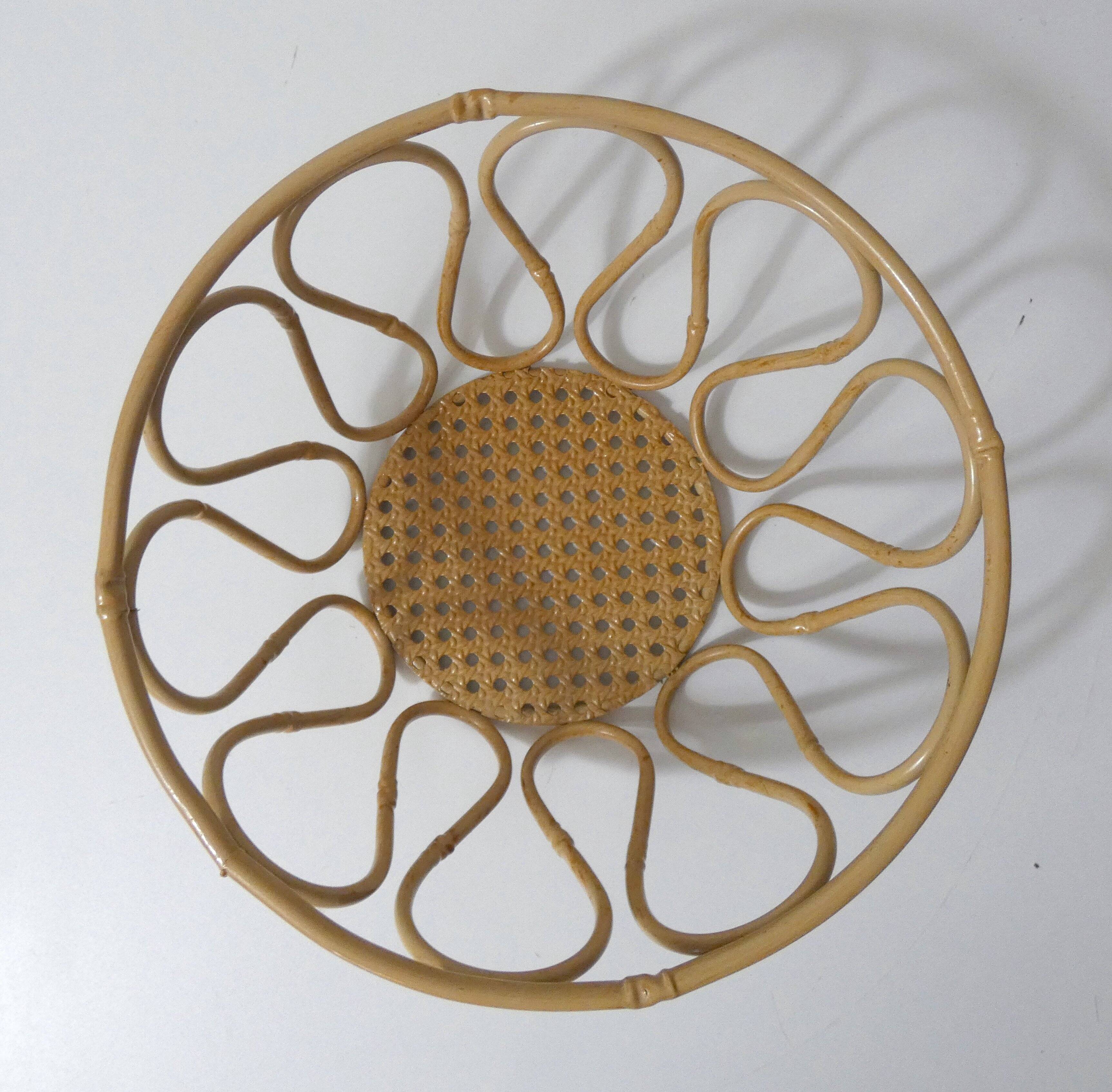metal fruit bowl in imitation rattan and caning vintage design