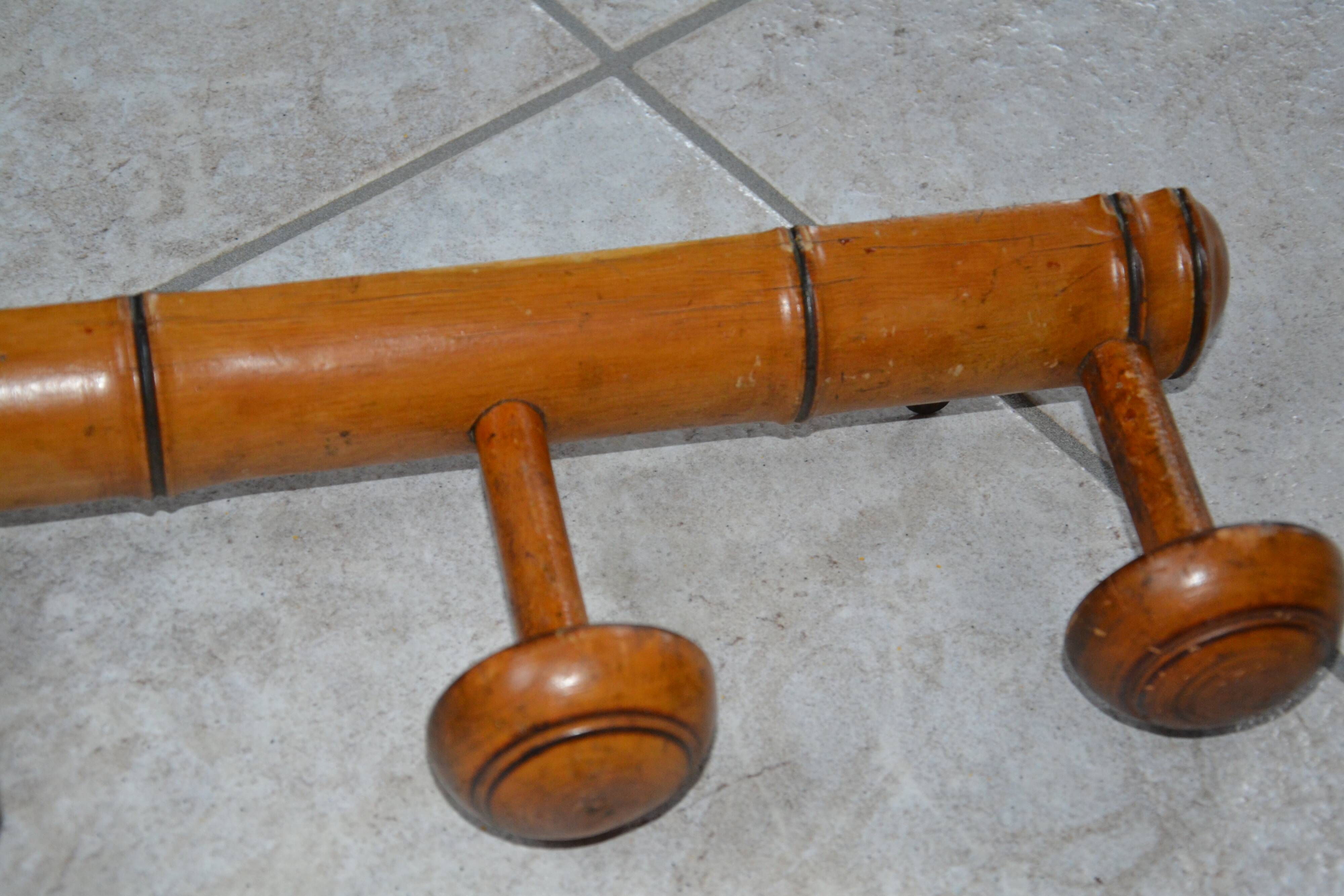 Antique turned wood coat rack imitation bamboo