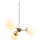 Chandelier italien moderne du milieu du siècle en laiton et verre opalin, années 1960