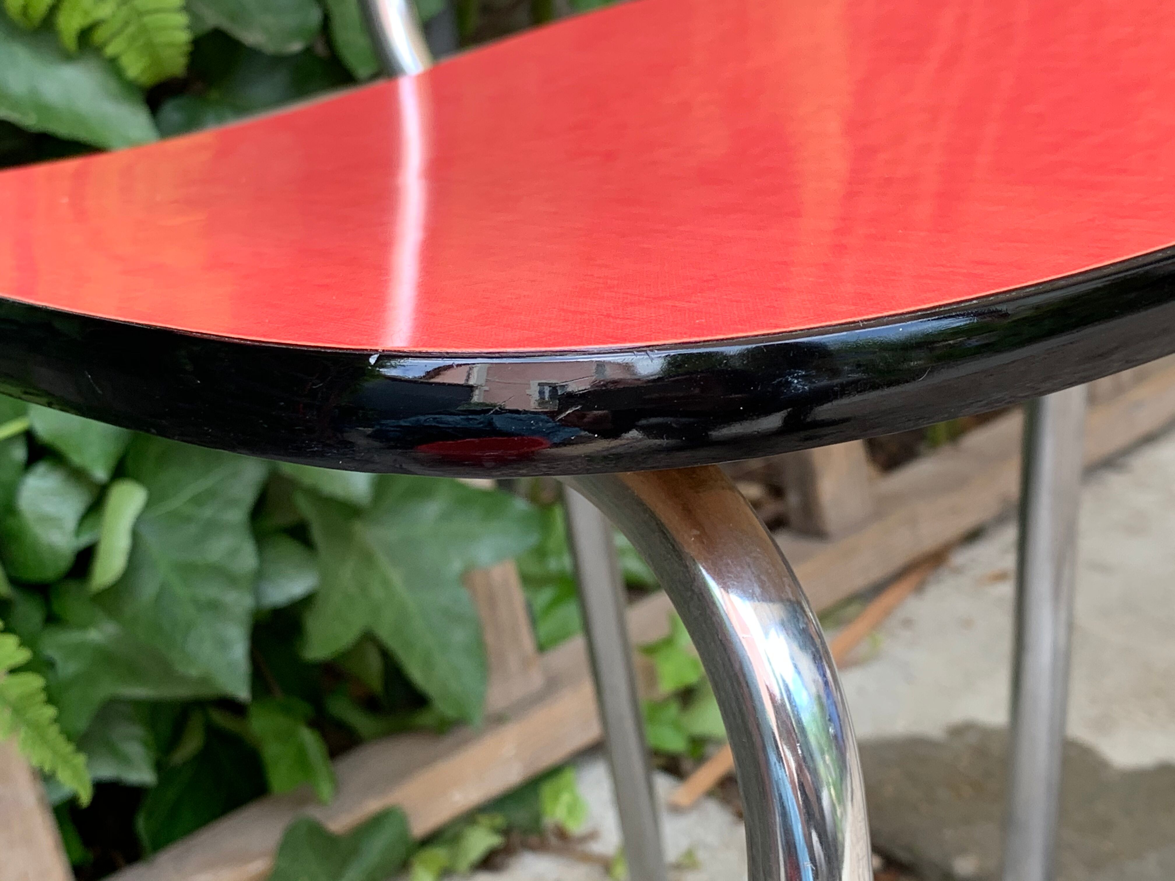 Red Formica chair and stool