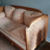 Sofa 3 places cherry masif and wicker