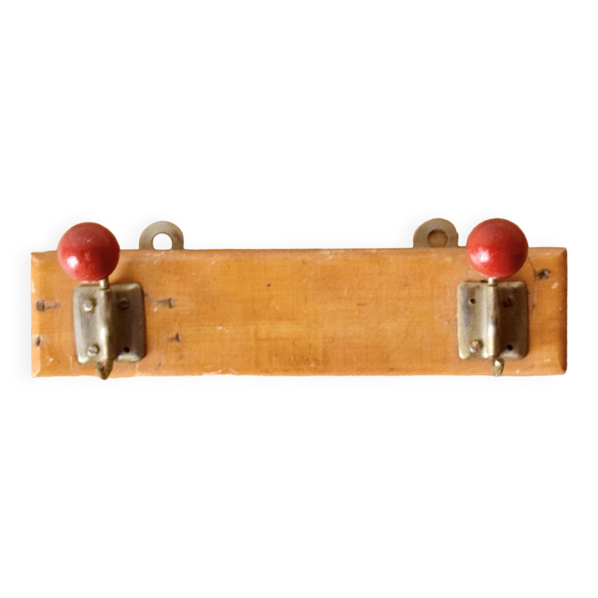 Vintage coat rack - double coat hook - red wooden balls