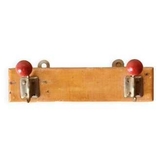 Vintage coat rack - double coat hook - red wooden balls