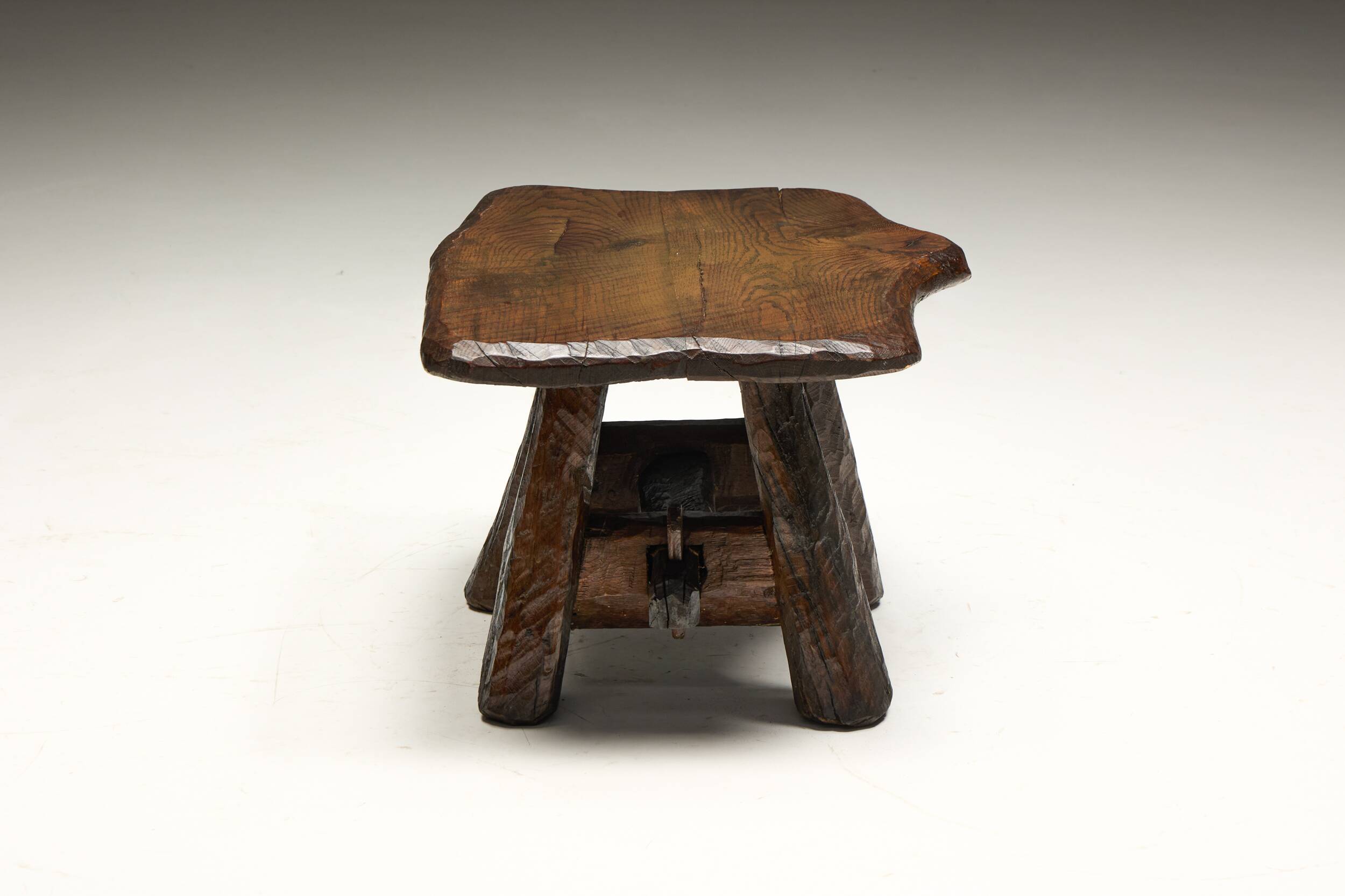 Rustic Hand-Carved Side Table, France, 19th Century