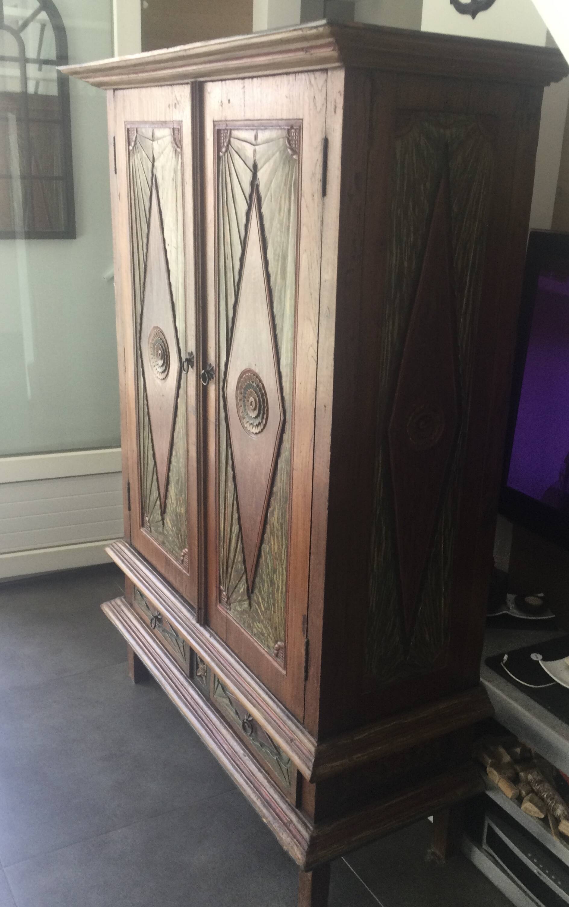Solid teak wardrobe in Indonesian style, 1900s.