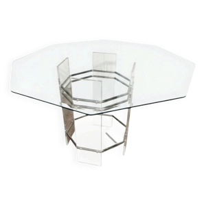 Table de repas octogonale en verre et métal chromé – Circa 1970