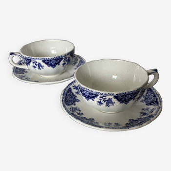 Pair of cups and saucers / Delft blue Gien earthenware