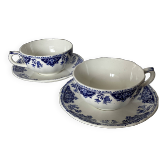 Pair of cups and saucers / Delft blue Gien earthenware