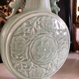 Bianhu Gourd Vase with handles Celadon porcelain/Relief decorations/China Qing dynasty late 19th century