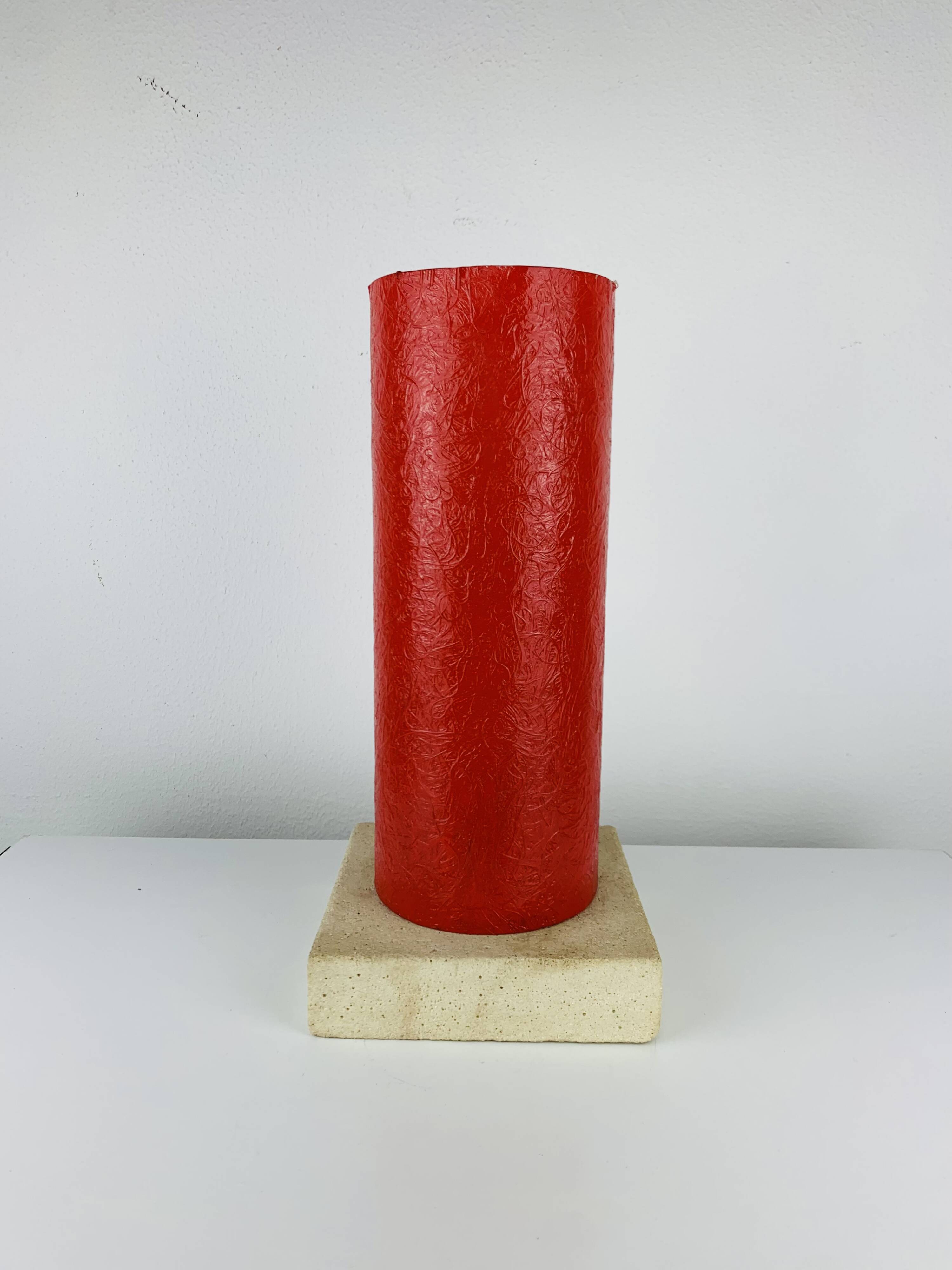 Red stone and fibreglass lamp, vintage