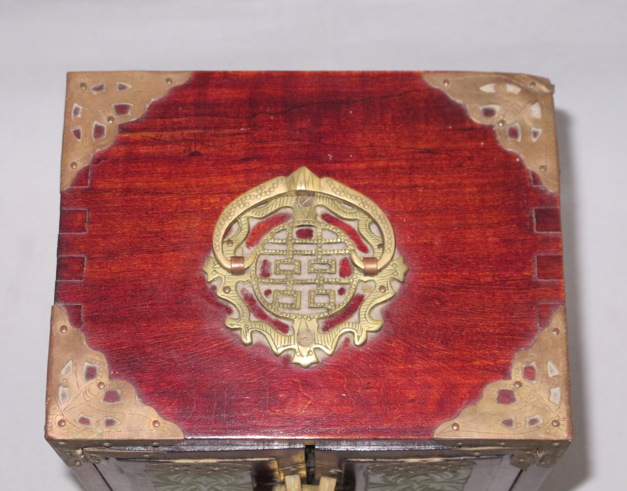 Very large Chinese wooden jewelry box adorned with jade plates